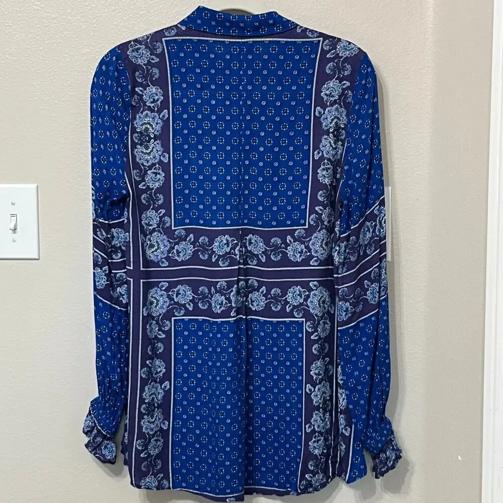 Free‎ People Women’s Top Sz XS Oversized Boho Gauzy Lightweight Soft Blue/Purple